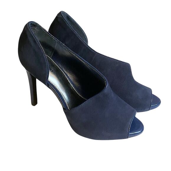 Alfani Lusee Heels Sz 7 Blueberry Blue Leather Suede Stiletto Peep Toe Slip On - Picture 1 of 14